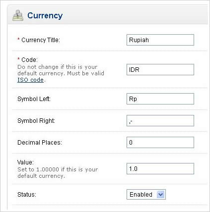 Cara setting mata uang rupiah