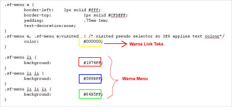 Cara Merubah Warna Menu dan Teks Superfish Menu Joomla