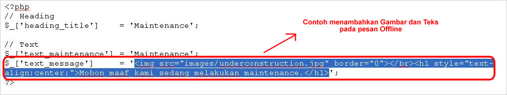Cara Merubah Pesan Mode Offline pada Toko Online Opencart