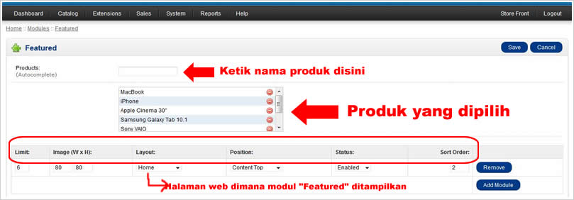 Cara menampilkan produk pilihan opencart