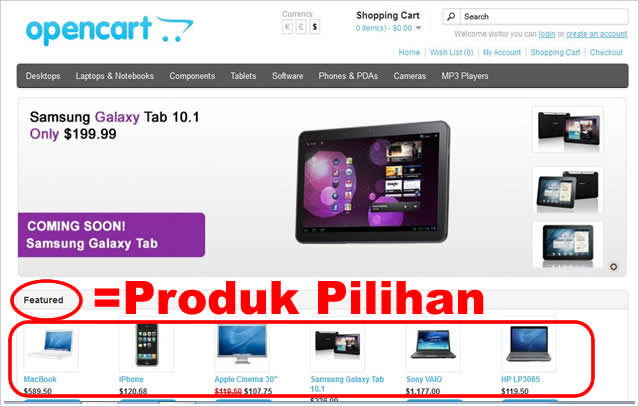 Cara menampilkan produk pilihan opencart